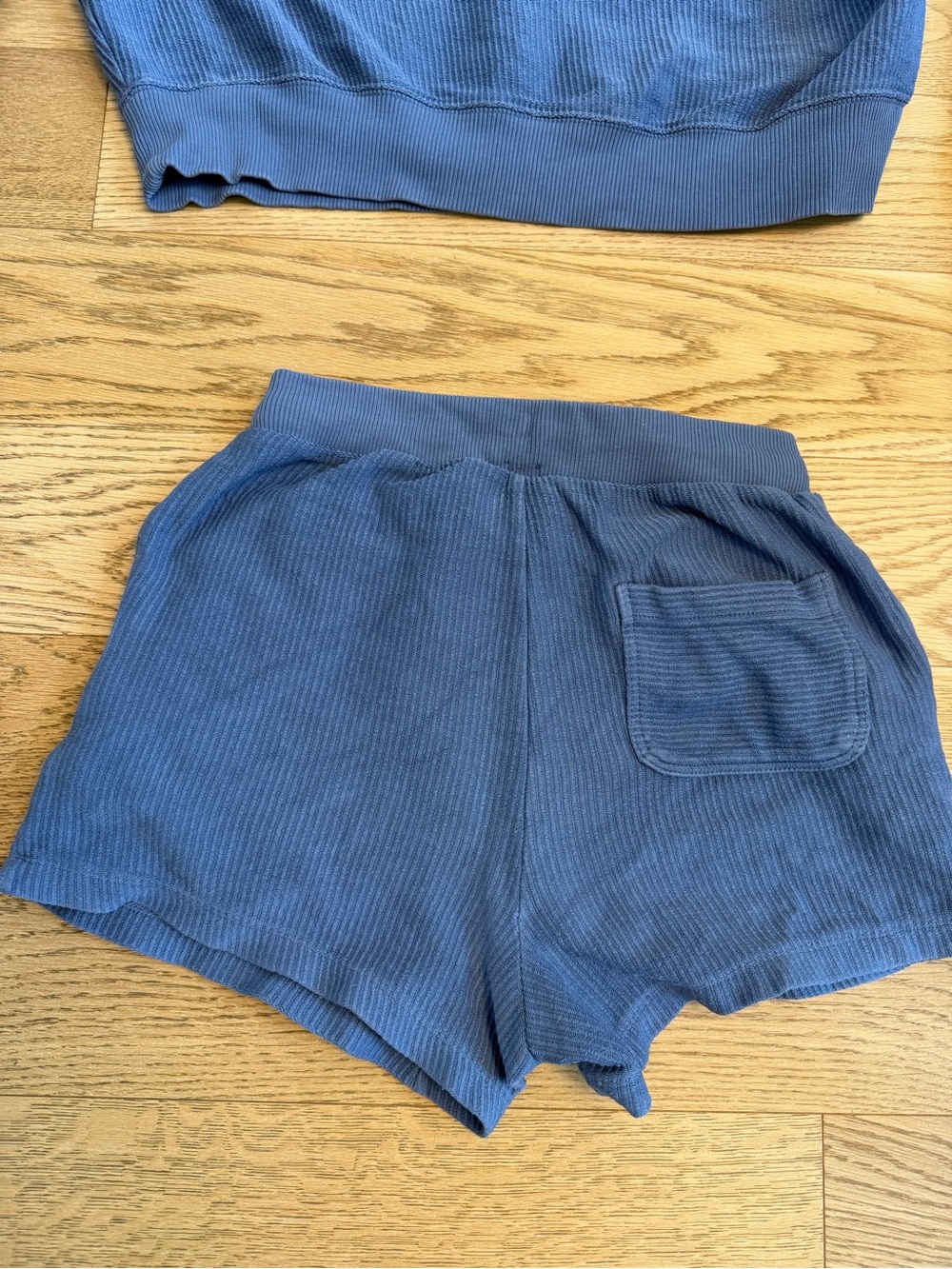 Aerie New Love Corded Cropped Crew Sweatshirt & Shorts Set in Somber Navy, S - Picture 7 of 7